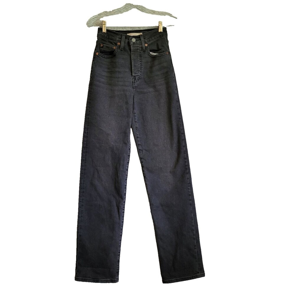 Levis Jeans Womens Size 24 Ribcage Straight Black Denim High-Rise Cowgirl Farm